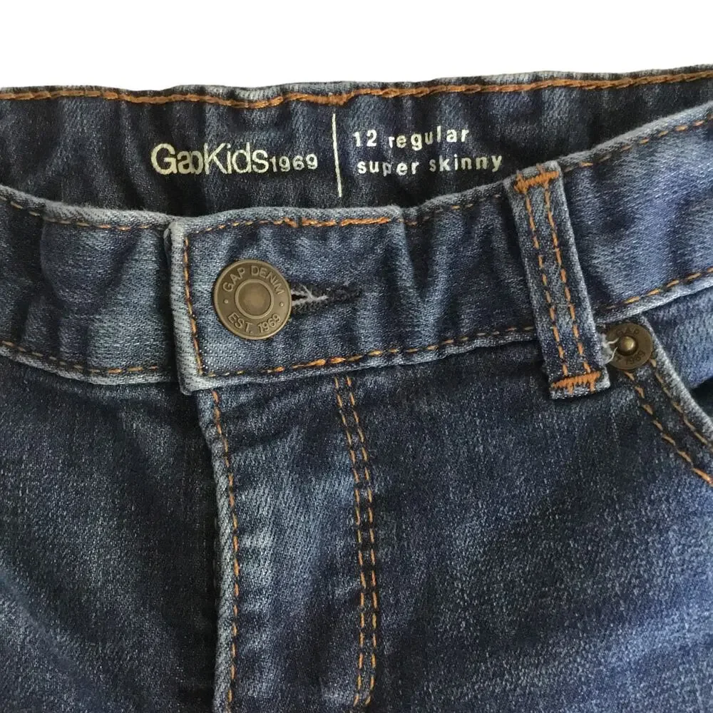 Gap Kids Jeans Dark Wash Adjustable Waist Super Skinny Stretchy Girls Size 12